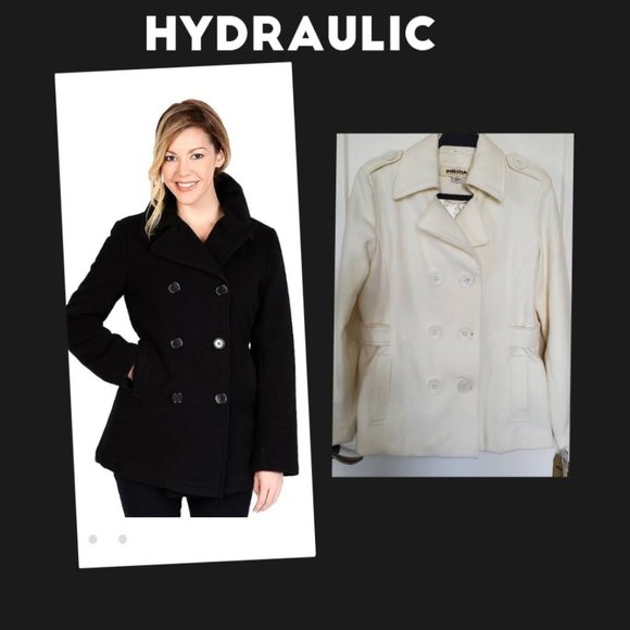 Hydraulic Jackets & Blazers - Hydraulic Blue Jean Standard color cream Button Front Peak Coat